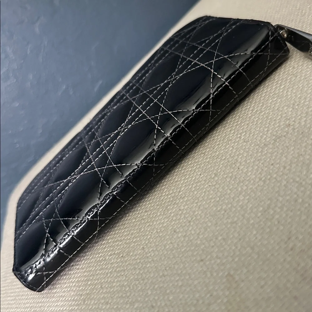Christian Dior Lady Dior patent leather Cannage zip around wallet